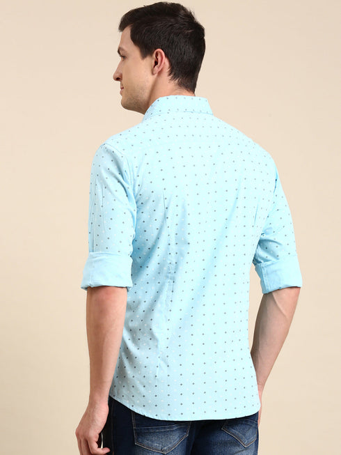 Blue Printed Full Sleeves Shirt